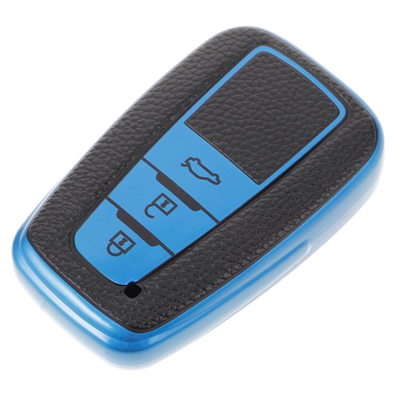 Blue Leather Texture 3 Button Car Key Fob Cover Full Protection Case Holder For Automotive Key Organizer - Image 2