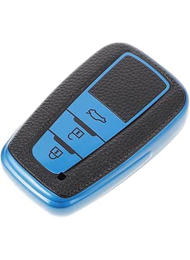 Blue Leather Texture 3 Button Car Key Fob Cover Full Protection Case Holder For Automotive Key Organizer - Image 1