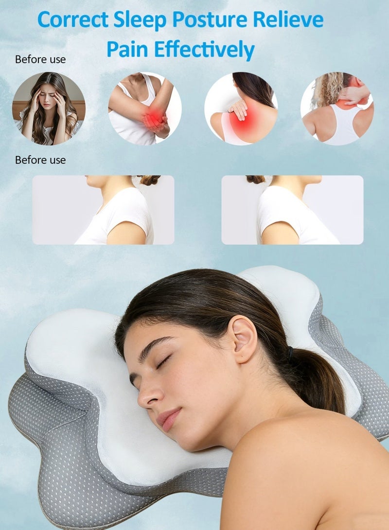 وسادة رغوة ذاكرة على شكل فراشة لدعم العنق وتخفيف آلام الكتف، وسادة تشريحية مريحة لمنامني الجانب/الظهر/البطن، غلاف تنفسي قابل للغسل، وسادة بطء الارتداد لنوم أفضل - Image 2