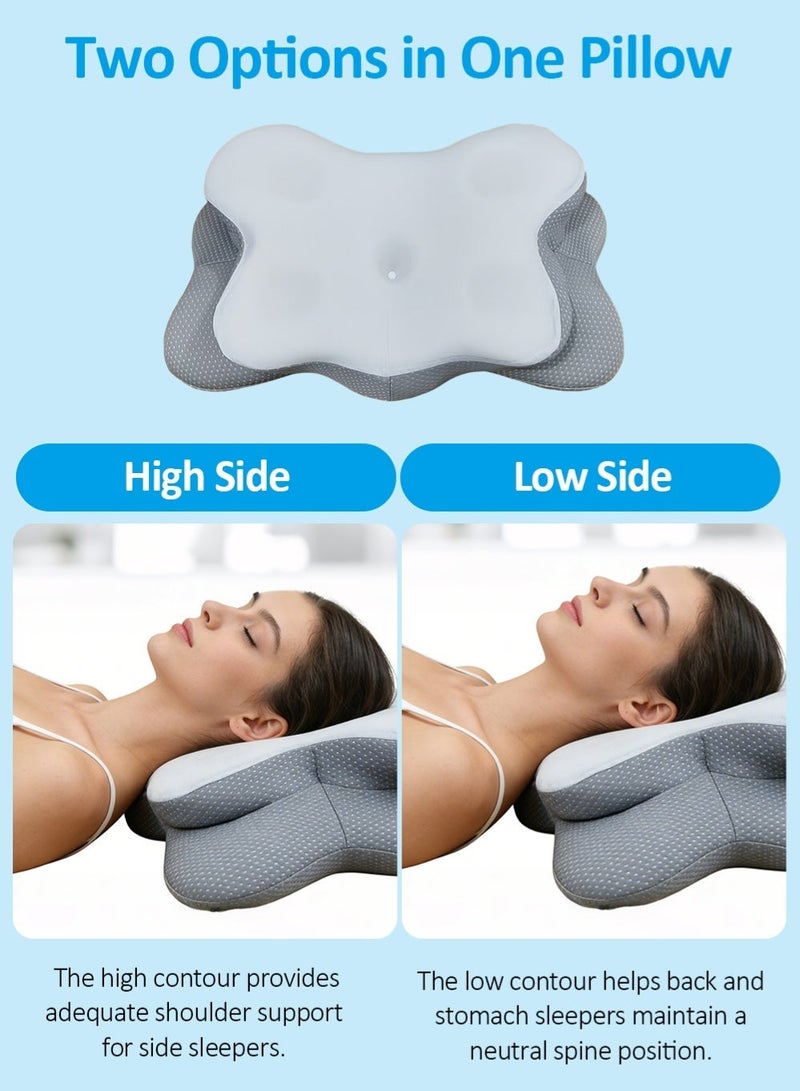 وسادة رغوة ذاكرة على شكل فراشة لدعم العنق وتخفيف آلام الكتف، وسادة تشريحية مريحة لمنامني الجانب/الظهر/البطن، غلاف تنفسي قابل للغسل، وسادة بطء الارتداد لنوم أفضل - Image 5