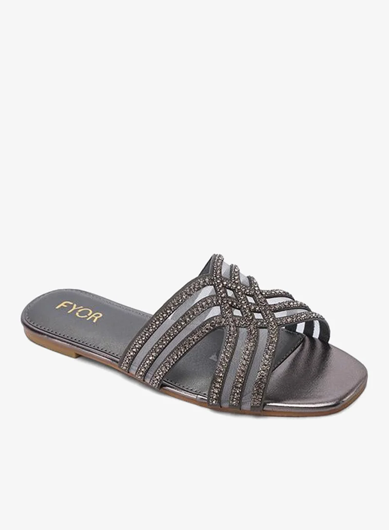 فايور Rhinestone Multi-Strap Flat Sandal MY 378