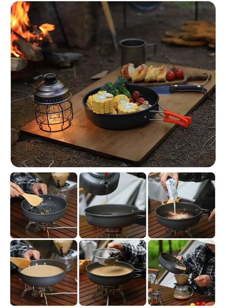 Camping Cookware Mess Kit, 9Pcs Portable Outdoor Pots Pans Camping Cooking Set Compact Lightweight Durable Non-Stick Cook Set for Backpack Hiking Picnic BBQ Travel with Kettle Pot Frying Pans Bowls - Image 5