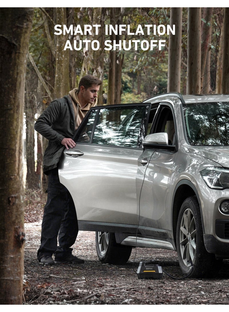 AstroAI Tyre Inflator Air Compressor 12V, Portable Electric Car Tyre Pump with Tyre Pressure Gauge, Auto-Stop Air Pump with Valve Adaptors and LED Light, Car Accessories for Gifts - Image 3