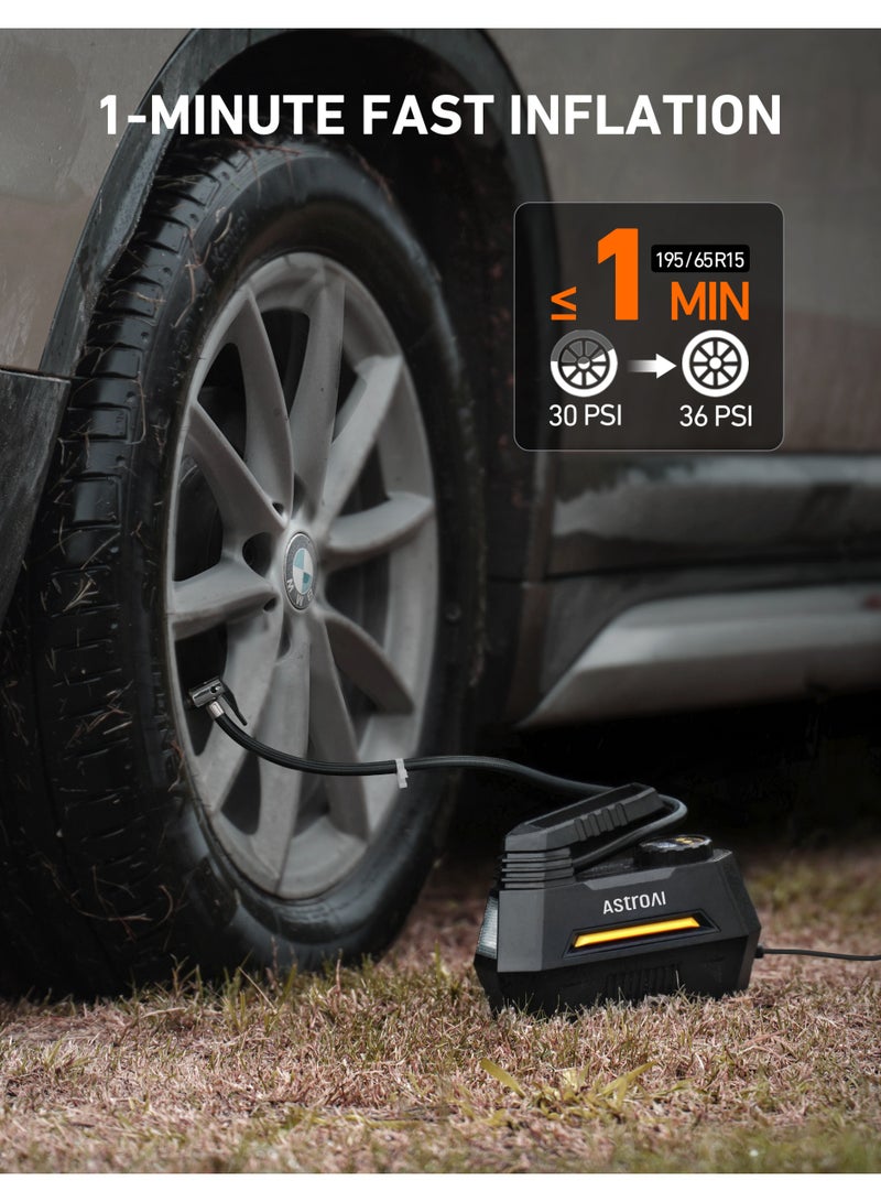 AstroAI Tyre Inflator Air Compressor 12V, Portable Electric Car Tyre Pump with Tyre Pressure Gauge, Auto-Stop Air Pump with Valve Adaptors and LED Light, Car Accessories for Gifts - Image 2