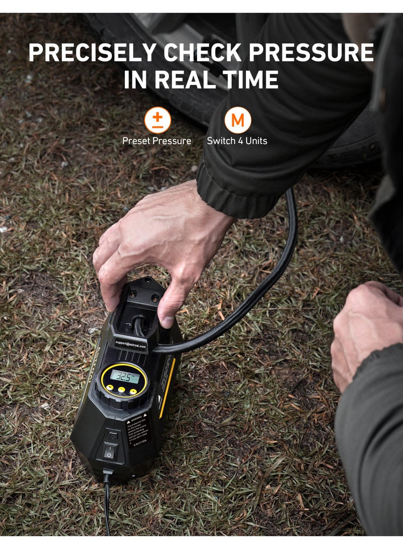 AstroAI Tyre Inflator Air Compressor 12V, Portable Electric Car Tyre Pump with Tyre Pressure Gauge, Auto-Stop Air Pump with Valve Adaptors and LED Light, Car Accessories for Gifts - Image 4