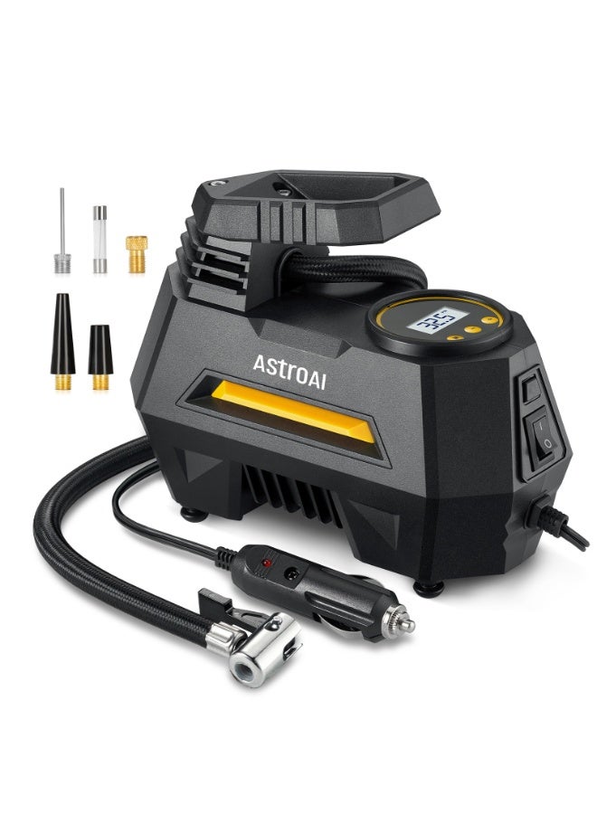 AstroAI Tyre Inflator Air Compressor 12V, Portable Electric Car Tyre Pump with Tyre Pressure Gauge, Auto-Stop Air Pump with Valve Adaptors and LED Light, Car Accessories for Gifts - Image 1