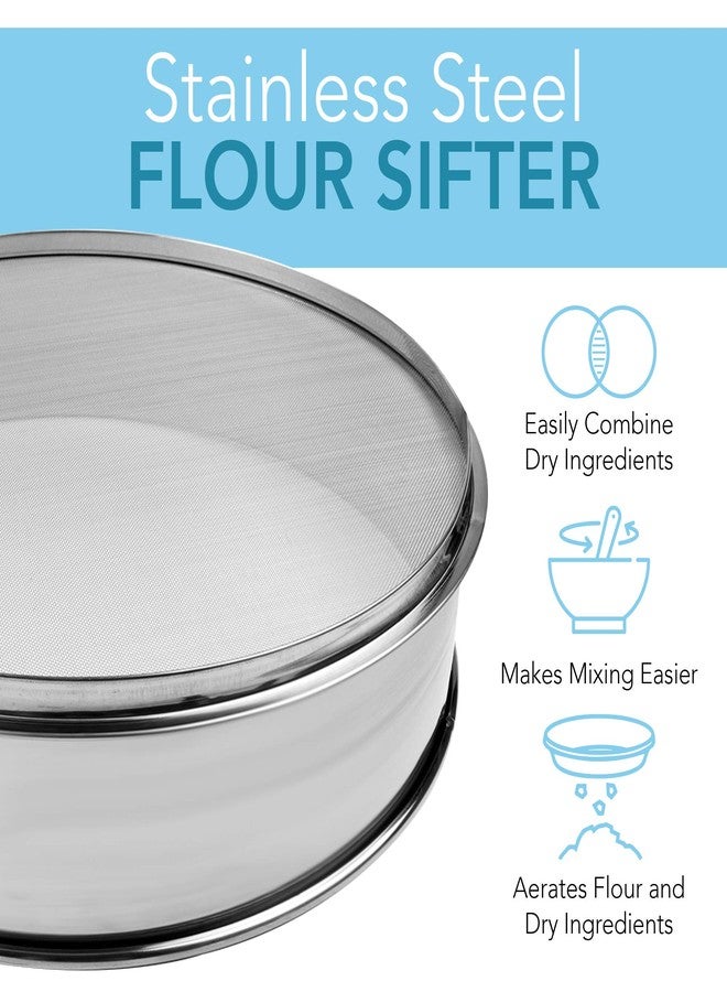 Vollum Stainless Steel Flour Sifter Fine Mesh Round Flour Sieve for Baking 12" Diameter x 2.5" High; 50 Mesh (Hole Size 0.3mm) - Image 2