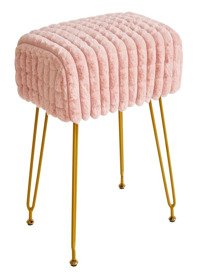 IBUYKE Rectangular Footrest Stool Ottoman, Makeup Vanity Stool Side Table, Velvet Dressing Table Seat, Pouf Couch Stool, Golden Steel Legs, Square Grid Pattern, Pink WBD003P - Image 1