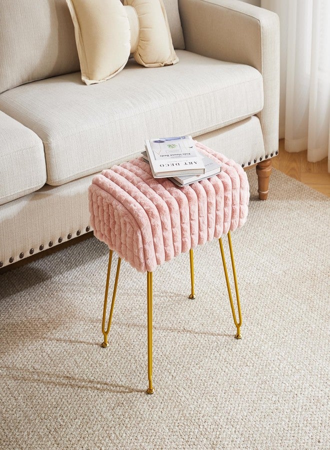 IBUYKE Rectangular Footrest Stool Ottoman, Makeup Vanity Stool Side Table, Velvet Dressing Table Seat, Pouf Couch Stool, Golden Steel Legs, Square Grid Pattern, Pink WBD003P - Image 4