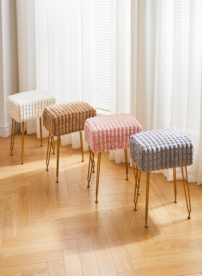 IBUYKE Rectangular Footrest Stool Ottoman, Makeup Vanity Stool Side Table, Velvet Dressing Table Seat, Pouf Couch Stool, Golden Steel Legs, Square Grid Pattern, Pink WBD003P - Image 5