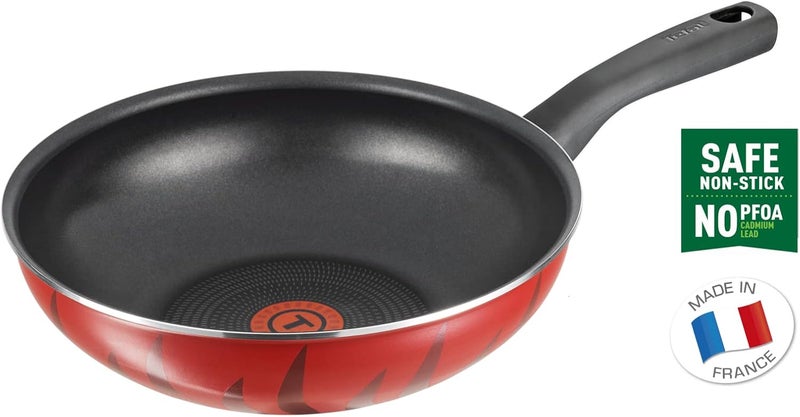 T-fal TEFAL Wok Pan 28 cm | Tempo Flame | Aluminium | 3.6 liters | Non stick coating | Thermo signal heat indicator | Diffusion base | Healthy and safe | Made in France | Red | 2 Years Warranty | C3041983 - Image 4