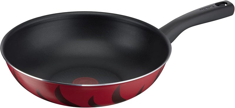 T-fal TEFAL Wok Pan 28 cm | Tempo Flame | Aluminium | 3.6 liters | Non stick coating | Thermo signal heat indicator | Diffusion base | Healthy and safe | Made in France | Red | 2 Years Warranty | C3041983 - Image 1
