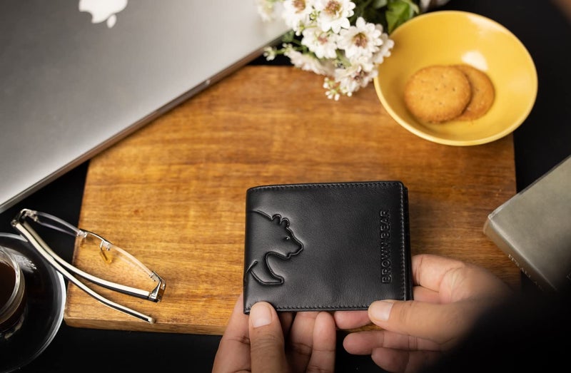 BROWN BEAR Wallet for Man, Stylish Pure Nappa Wallet for Men Leather Original, Certified RFID Protected Slim Purse for Gents with Eight Card Pockets (Black) - Image 4