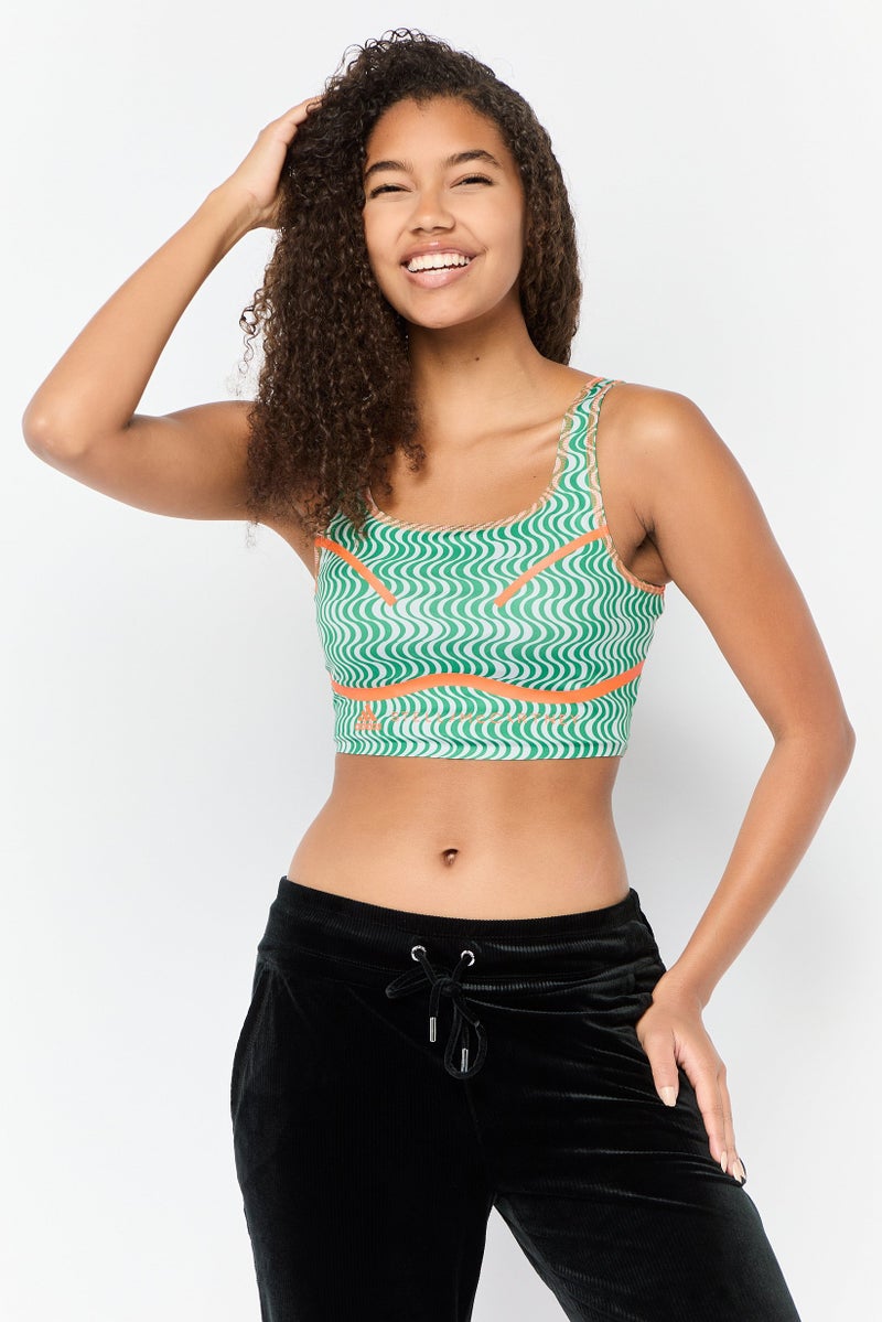 Adidas by Stella McCartney Women Abstract Pattern Padded Sports Bra, Green - Image 1