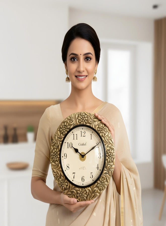 CRAFTEL 12 Inch Antique Brass Embossed Wall Clock for Home | Premium Aluminum Dial | Vintage Floral Design | Decorative Clock for Living Room & Office (1-Year Warranty) - Image 3
