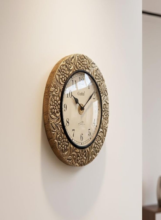 CRAFTEL 12 Inch Antique Brass Embossed Wall Clock for Home | Premium Aluminum Dial | Vintage Floral Design | Decorative Clock for Living Room & Office (1-Year Warranty) - Image 4