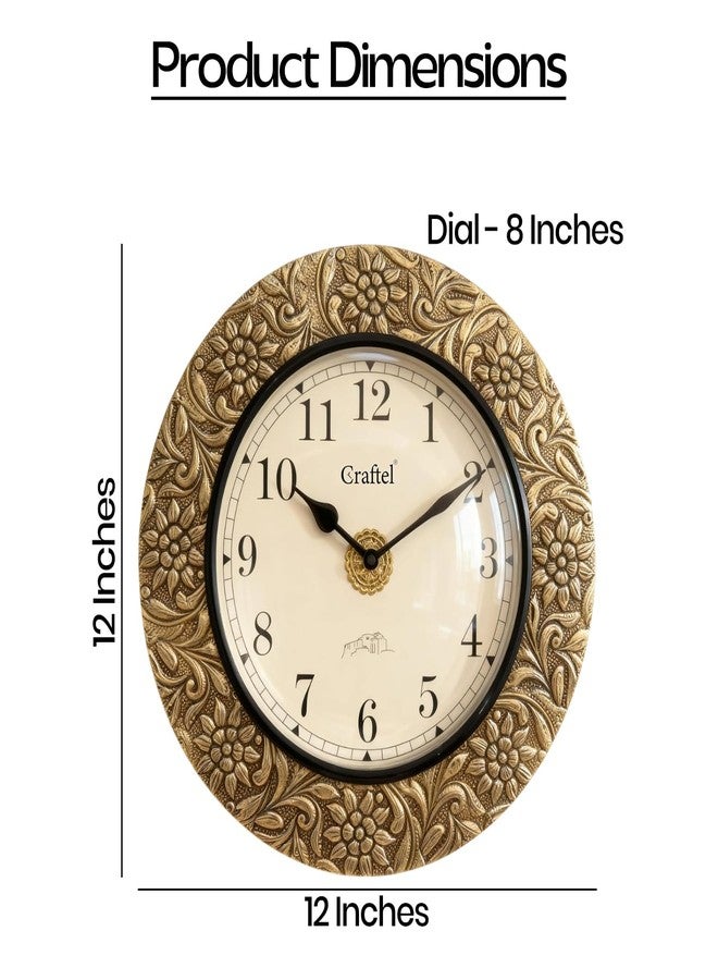 CRAFTEL 12 Inch Antique Brass Embossed Wall Clock for Home | Premium Aluminum Dial | Vintage Floral Design | Decorative Clock for Living Room & Office (1-Year Warranty) - Image 2