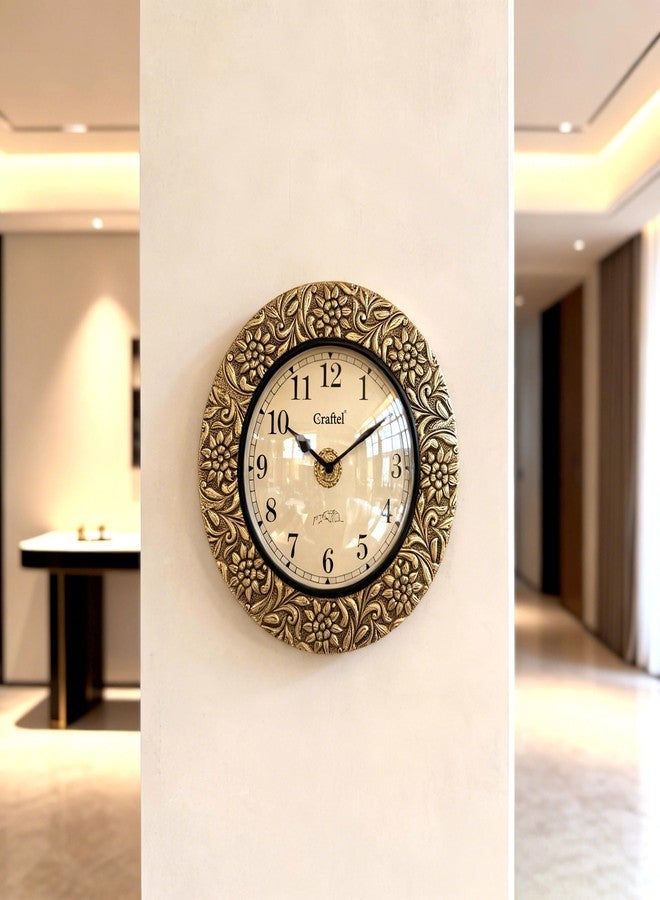 CRAFTEL 12 Inch Antique Brass Embossed Wall Clock for Home | Premium Aluminum Dial | Vintage Floral Design | Decorative Clock for Living Room & Office (1-Year Warranty) - Image 5