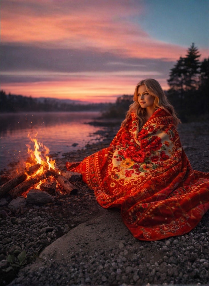 بريميم بطانية فاخرة فائقة النعومة بنقشة زهور حمراء، وزنها ۸ كيلوغرامات، مقاسها ۲۴۰ سم × ۲۲۰ سم، طبقتان - بطانية دافئة وثقيلة الوزن ومريحة للغاية لأسرّة الشتاء، مصنوعة من مواد عالية الجودة - Image 5