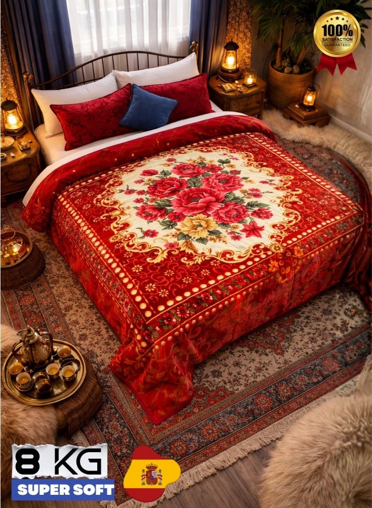بريميم بطانية فاخرة فائقة النعومة بنقشة زهور حمراء، وزنها ۸ كيلوغرامات، مقاسها ۲۴۰ سم × ۲۲۰ سم، طبقتان - بطانية دافئة وثقيلة الوزن ومريحة للغاية لأسرّة الشتاء، مصنوعة من مواد عالية الجودة - Image 2