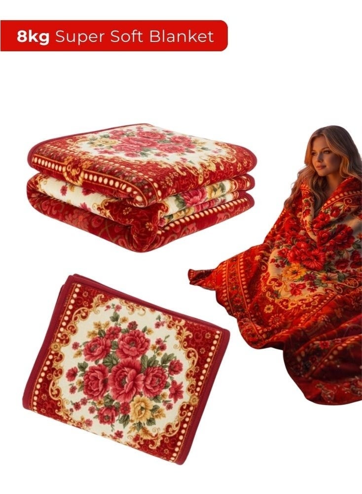 بريميم بطانية فاخرة فائقة النعومة بنقشة زهور حمراء، وزنها ۸ كيلوغرامات، مقاسها ۲۴۰ سم × ۲۲۰ سم، طبقتان - بطانية دافئة وثقيلة الوزن ومريحة للغاية لأسرّة الشتاء، مصنوعة من مواد عالية الجودة - Image 1