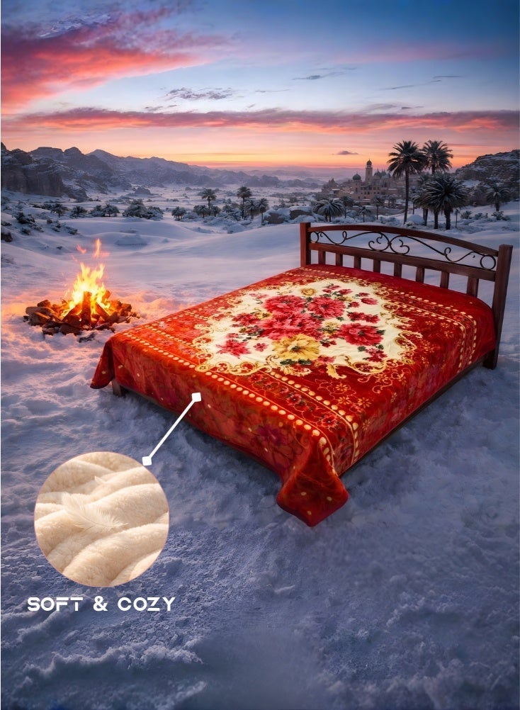 بريميم بطانية فاخرة فائقة النعومة بنقشة زهور حمراء، وزنها ۸ كيلوغرامات، مقاسها ۲۴۰ سم × ۲۲۰ سم، طبقتان - بطانية دافئة وثقيلة الوزن ومريحة للغاية لأسرّة الشتاء، مصنوعة من مواد عالية الجودة - Image 3