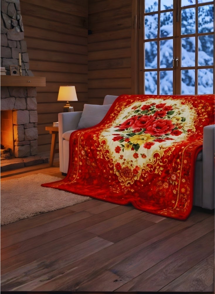بريميم بطانية فاخرة فائقة النعومة بنقشة زهور حمراء، وزنها ۸ كيلوغرامات، مقاسها ۲۴۰ سم × ۲۲۰ سم، طبقتان - بطانية دافئة وثقيلة الوزن ومريحة للغاية لأسرّة الشتاء، مصنوعة من مواد عالية الجودة - Image 4