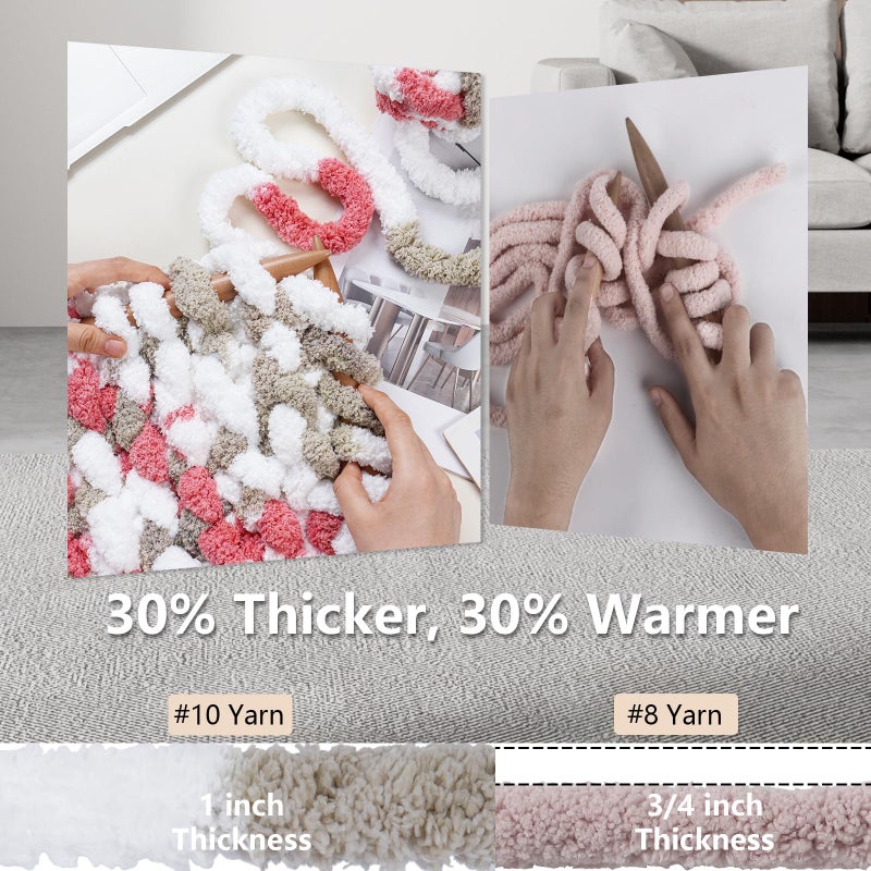Cozyful Chunky Yarn for Hand Knitting - #10 Chunky Chenille Blanket Yarn, Jumbo Big Thick Chunky Yarns for Crocheting, Tie Dye Bulky Knit Yarns, 8 Skein (25 yds 8 oz Each Skein), Khaki & Rose & White - Image 3