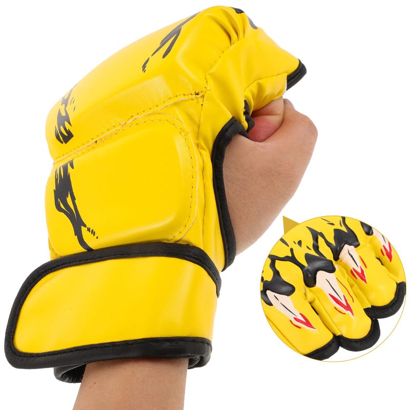 Half Finger Boxing Gloves For Men Women Training Kickboxing Martial Arts Protective Thickened Yellow - Image 5