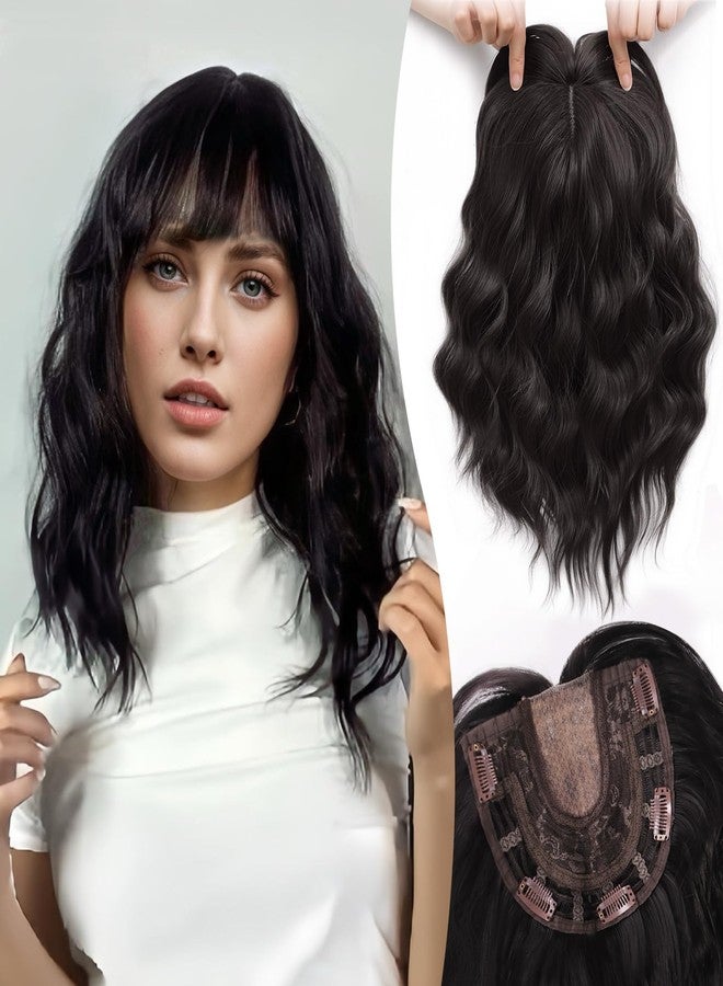 CROWN GUIDE 11 Inch Short Wavy Hair Topper for Women, 6.5"x6.5" Base Clip in Hairpiece, Synthetic Lightweight Breathable, for Thinning Hair & Gray Roots, Instant Volume & Coverage - Image 1