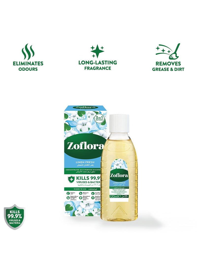 Zoflora Multi-Purpose Concentrated Disinfectant Linen Fresh 120ml - Image 2