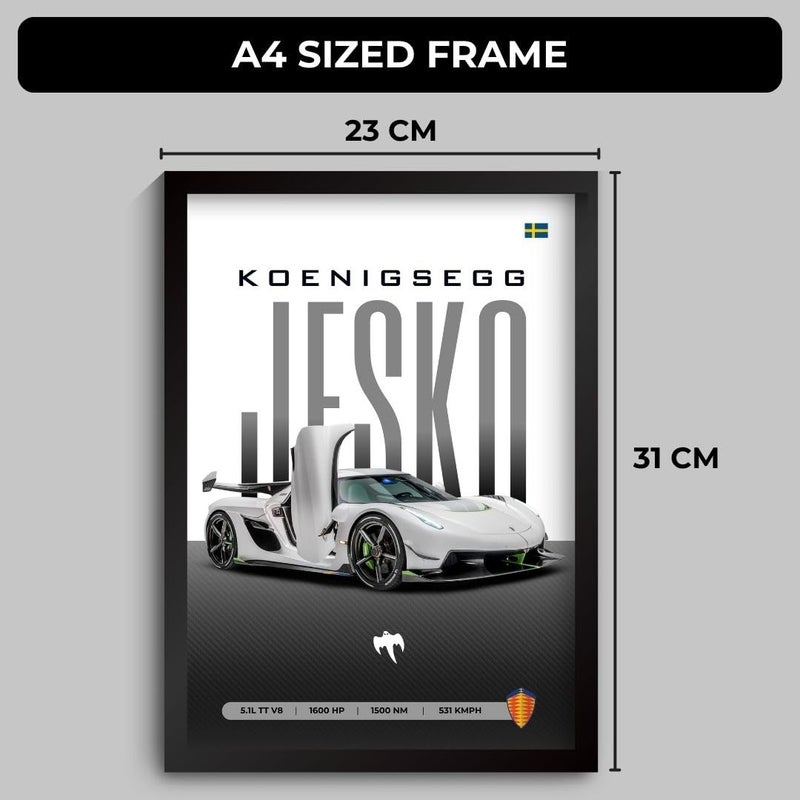 Funk You Koenigsegg Jesko Poster | Framed Koenigsegg A4 Sized (31 x 23 cm) | Car Poster for Wall, Gift for Boys, Hypercar Frames | Jesko Car Posters for Wall, Bedroom, Hostel, Study Area, Hostel - Image 2