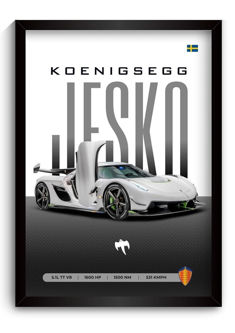 Funk You Koenigsegg Jesko Poster | Framed Koenigsegg A4 Sized (31 x 23 cm) | Car Poster for Wall, Gift for Boys, Hypercar Frames | Jesko Car Posters for Wall, Bedroom, Hostel, Study Area, Hostel - Image 1