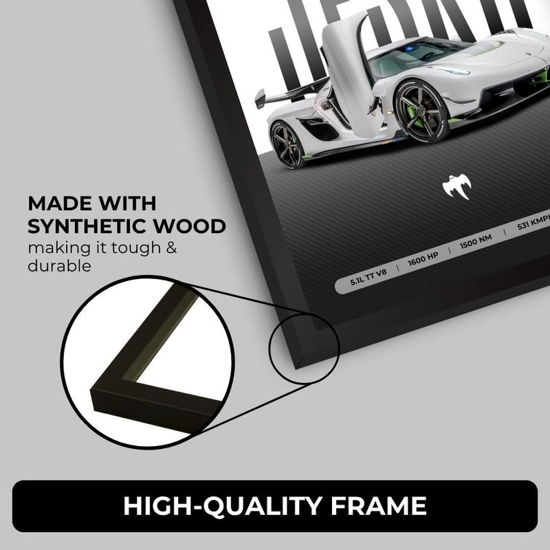 Funk You Koenigsegg Jesko Poster | Framed Koenigsegg A4 Sized (31 x 23 cm) | Car Poster for Wall, Gift for Boys, Hypercar Frames | Jesko Car Posters for Wall, Bedroom, Hostel, Study Area, Hostel - Image 4