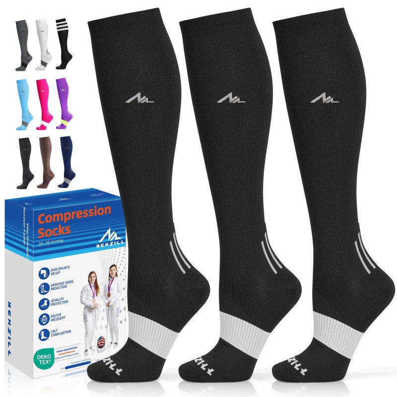 NEWZILL Medical Compression Socks for Women & Men Circulation 20-30 mmHg, Best for Running Athletic Hiking Travel Flight Nurses ( 3-Pairs, Black, L/XL) - Image 1