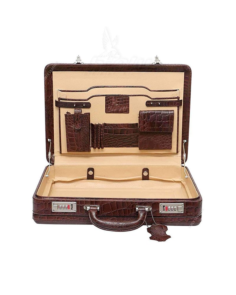 Hifly Men's 20 L Leather Briefcase Bag - Laptop Bag with TSA Lock, Brown, 15.6" - Image 4