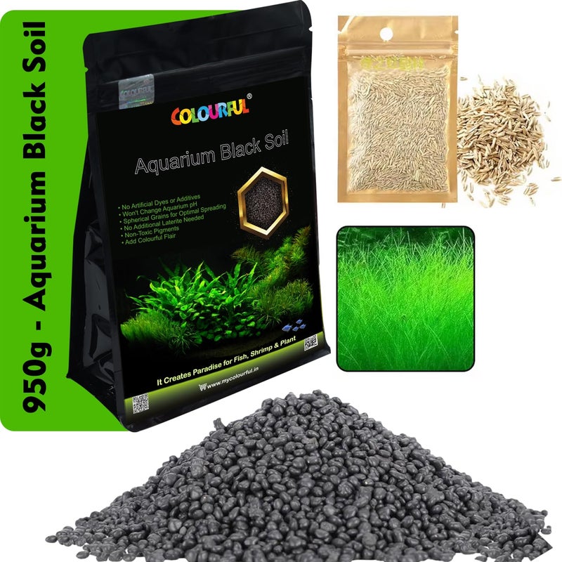 colourful Planted Aquarium Black Substrate Aqua Soil for Fish Tank | Live Planted Aquarium | Plant Seeds (950g Aquarium Soil, Big Grass Seed) - Image 1