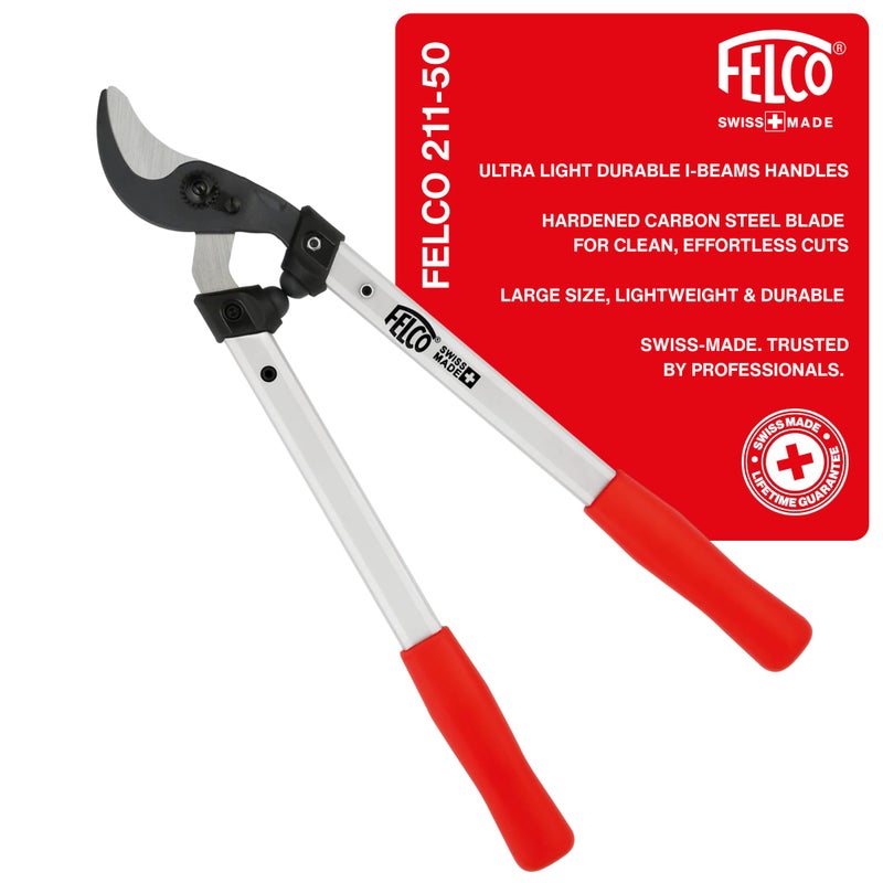 FELCO F211-50 Swiss Made Loppers for Gardening – 20" Lightweight Precision Loppers for Tree Trimming | Tree Branch Cutters | Tree Trimmer Tool with Curved Bypass Blade | I-Beam Handles | Landscape - Image 4