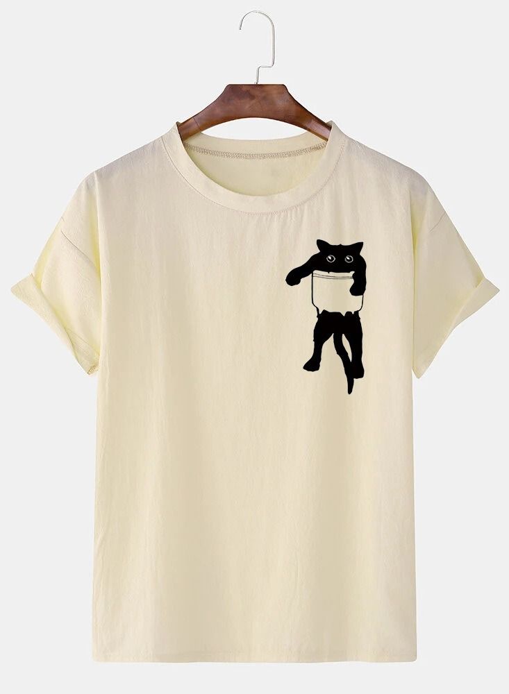 Loquat Men's Casual Loose Kitten Print Short Sleeve T-Shirt 