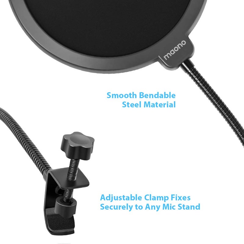 Maono AU-B00 Pop Filter for Studio Condenser Microphone with Wind Screen and Metal Gooseneck Holder (Black) - Image 3