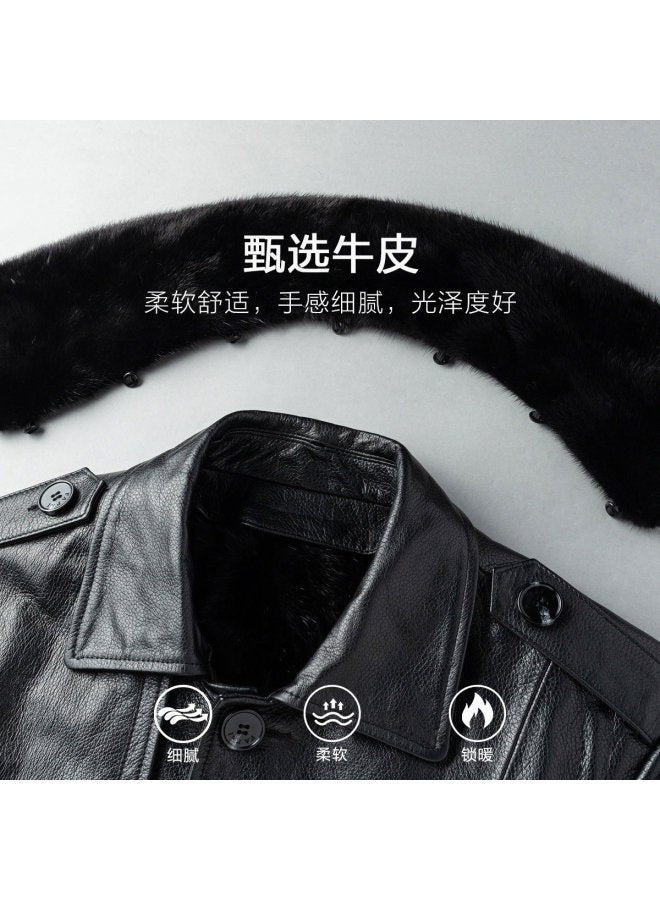 Fapai Winter Mid-length Leather Jacket Men's Leather Jacket - Image 5