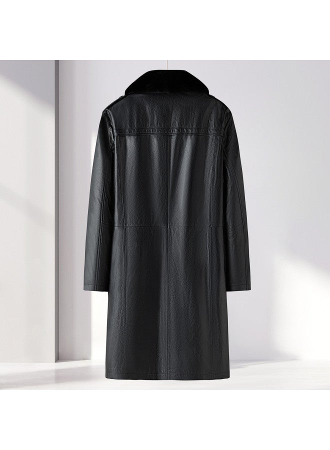 Fapai Winter Mid-length Leather Jacket Men's Leather Jacket - Image 3