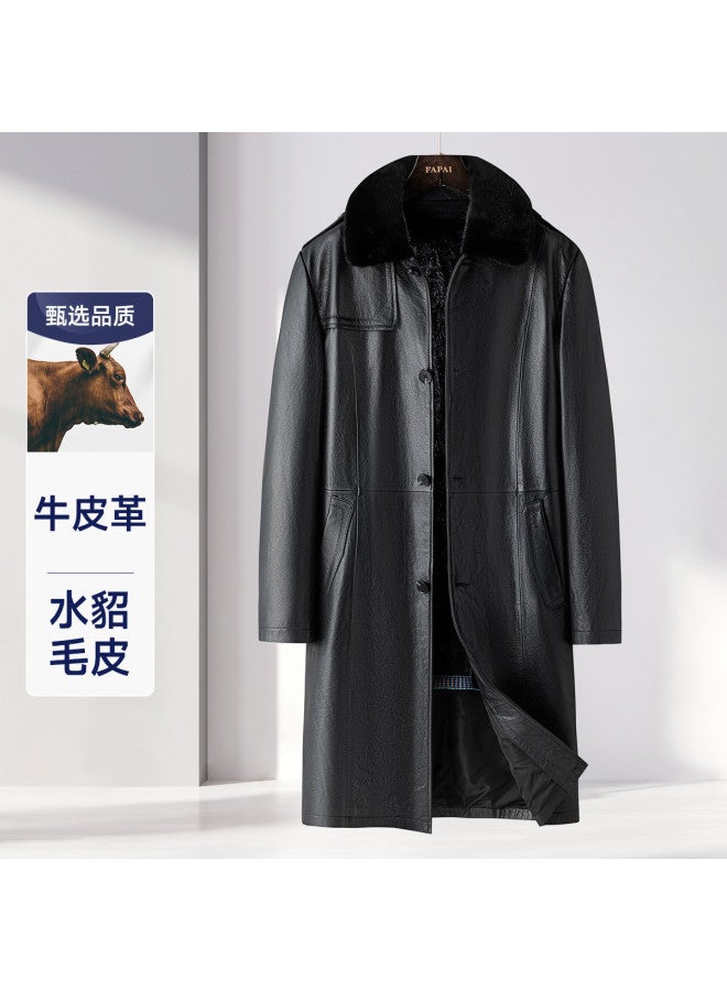 Fapai Winter Mid-length Leather Jacket Men's Leather Jacket - Image 2