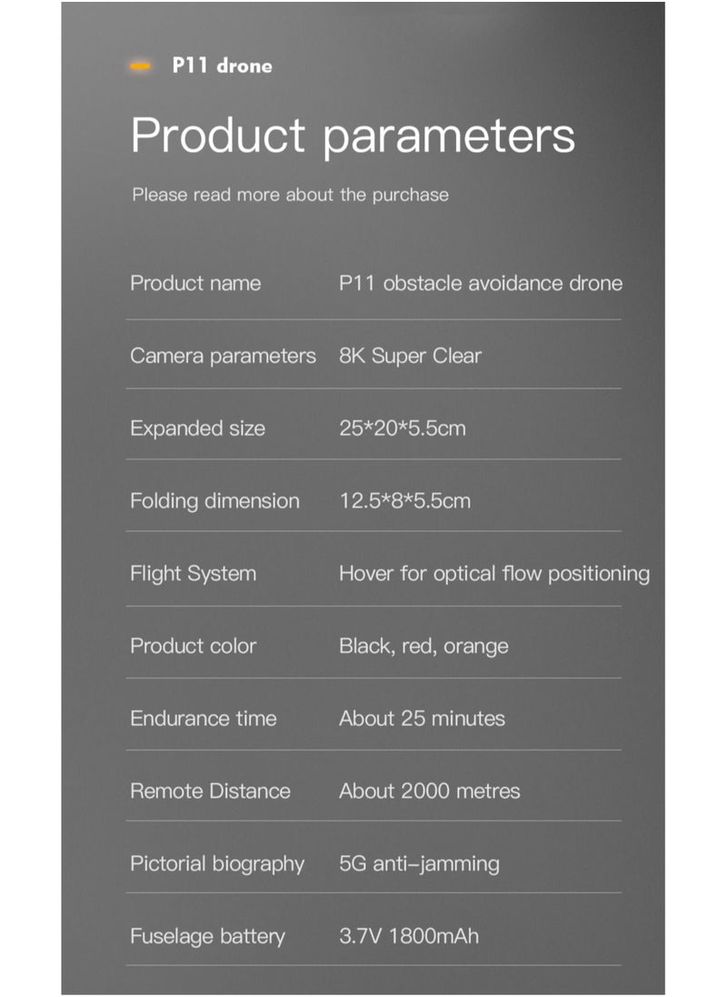 Generic - P11 Intelligent Obstacle Avoidance Drone Camera with HD Photography 8KHD double Shot - Image 1