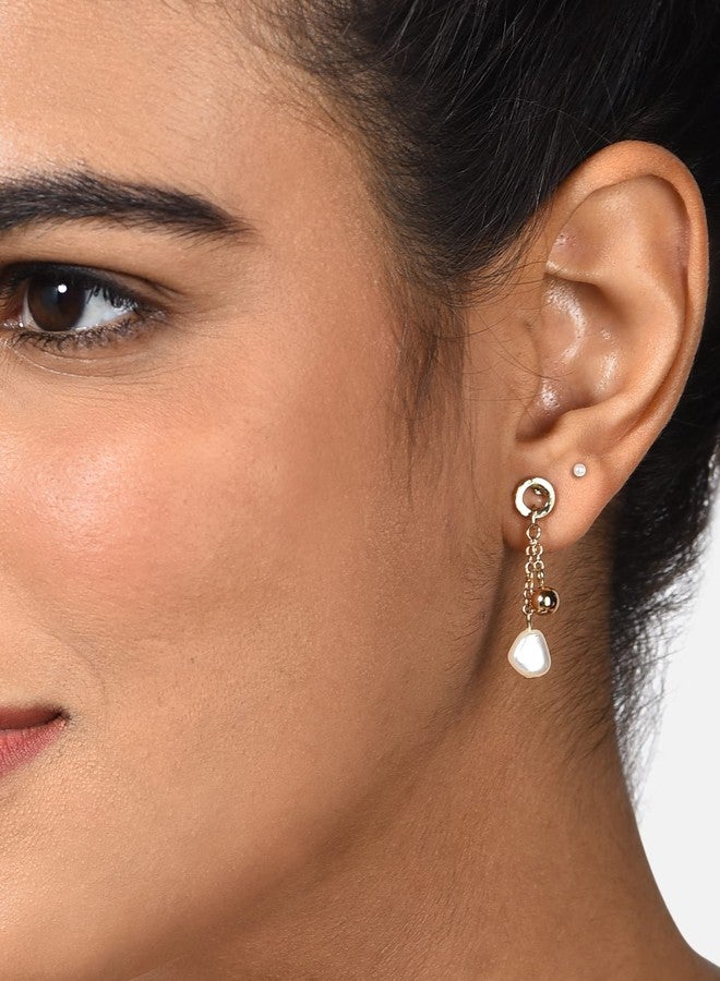 Ami Gold Tone Set Of 20 Contemporary Pearls Drop, Studs and Hoop Earrings For Women-ZPFK19437 - Image 4