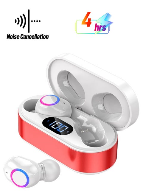 F12 True Wireless In-Ear Earbuds BT 5.2 With Charging Case White Red
