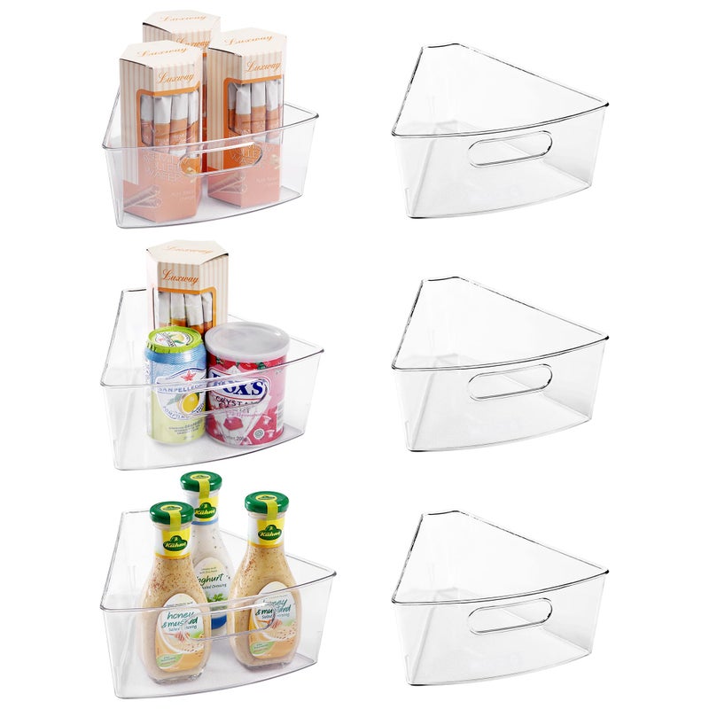 Oubonun Lazy Susan Organizers Set of 6 102x 94x 4 Plastic Transparent Kitchen Cabinet Storage Bins with Handle 4 Deep Container 18 Wedge  Food Safe without BPA