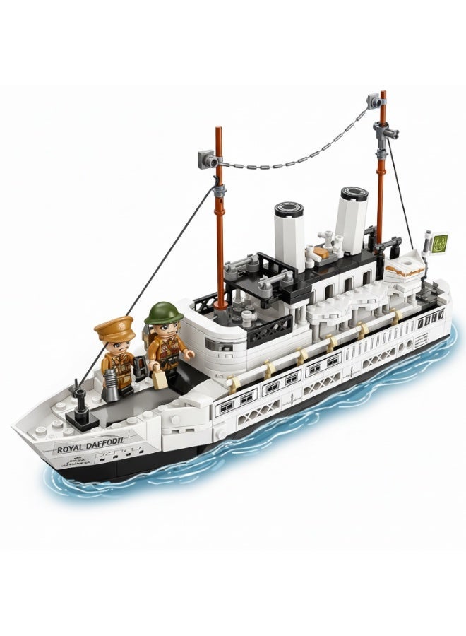 Qman World War II Military Ship Building Blocks Set-455 Pieces with 2 Minifigures - Image 1