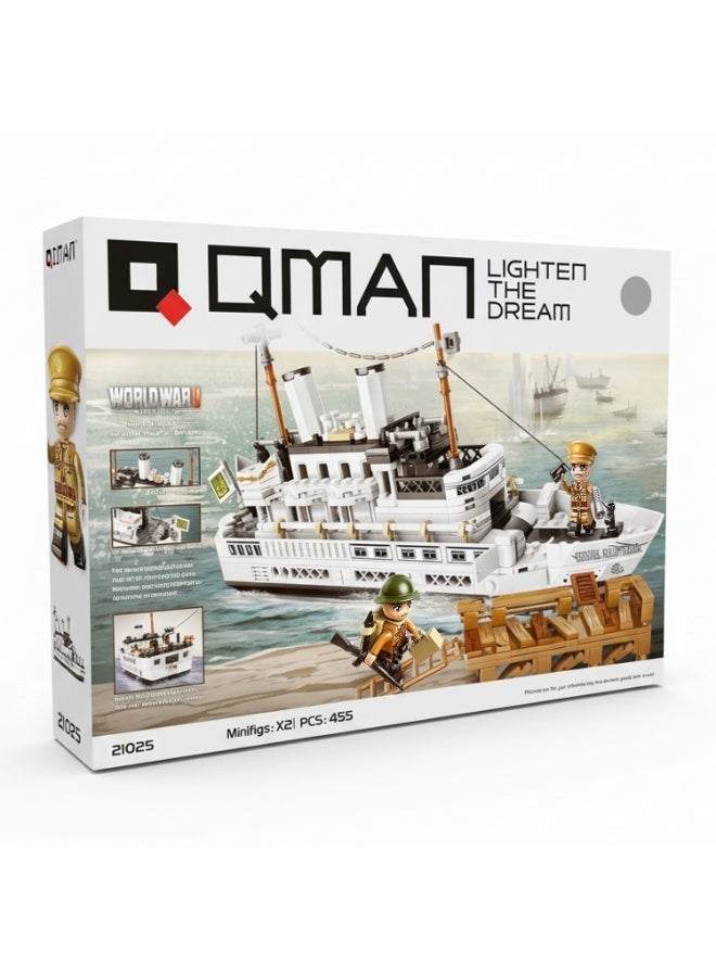 Qman World War II Military Ship Building Blocks Set-455 Pieces with 2 Minifigures - Image 3
