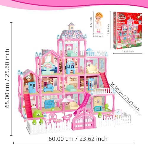 OCTERIC Doll House for Girls13 Rooms Dollhouse with 2Dolls Figure Lights PuppiesFurnitures Accessories Toddler Playhouse Gift for for 3 4 5 6 7 8 9 10 Year Old Girls Toys Pink - Image 5